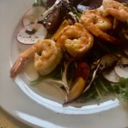 Spot Prawns on Leafy Greens